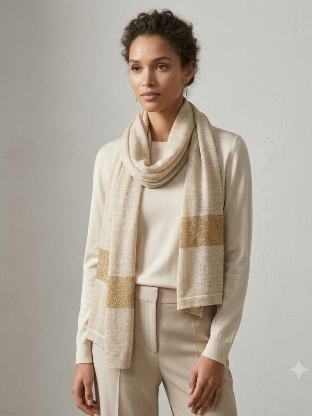 NWT Vintage Anne Kleine Gold & Cream Knit Scarf Shawl Wrap